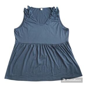 Woman's Black Polyester Blend V Neck Loose Fit Tank Top Size XL